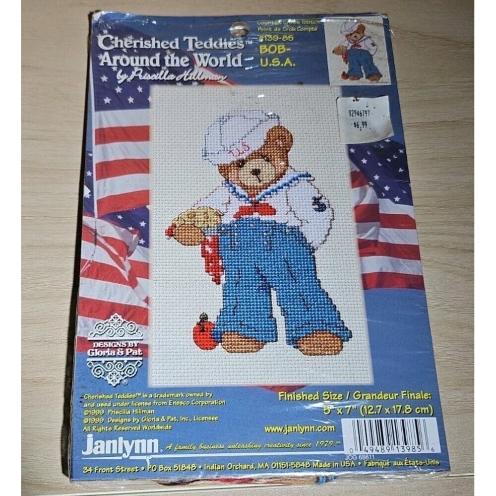 Cherished Teddies Cross Stitch Kit 139-85 Bob Bear USA  Sailor Apple Incomplete